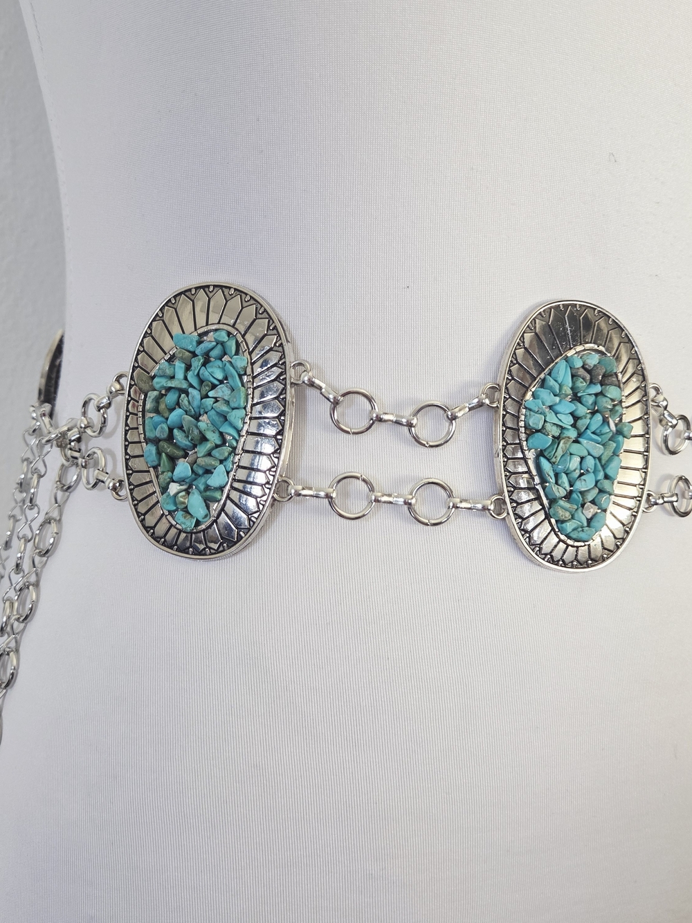 Turquoise Stone Double Chain Waist Belt - Picture 5 of 7